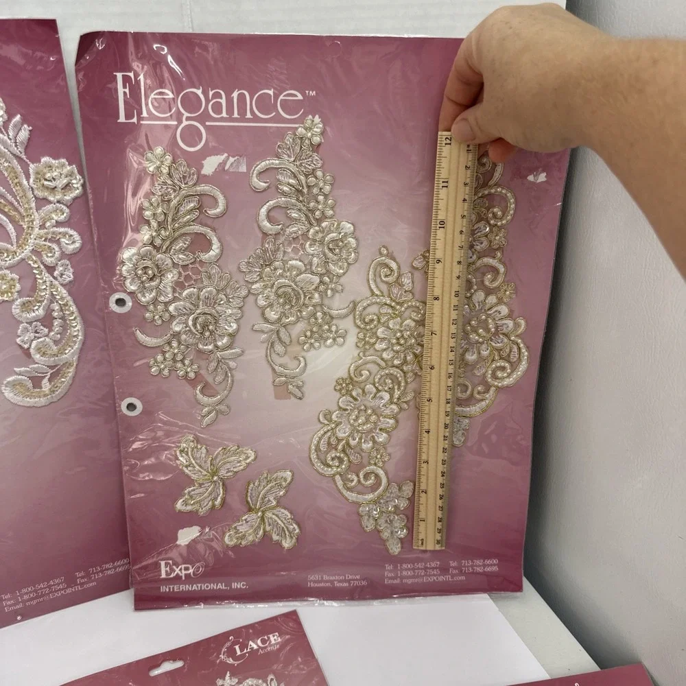 7 Packs Elegance Lace Accent Applique Sew On Embellishments Lot NOS Pearl Bridal